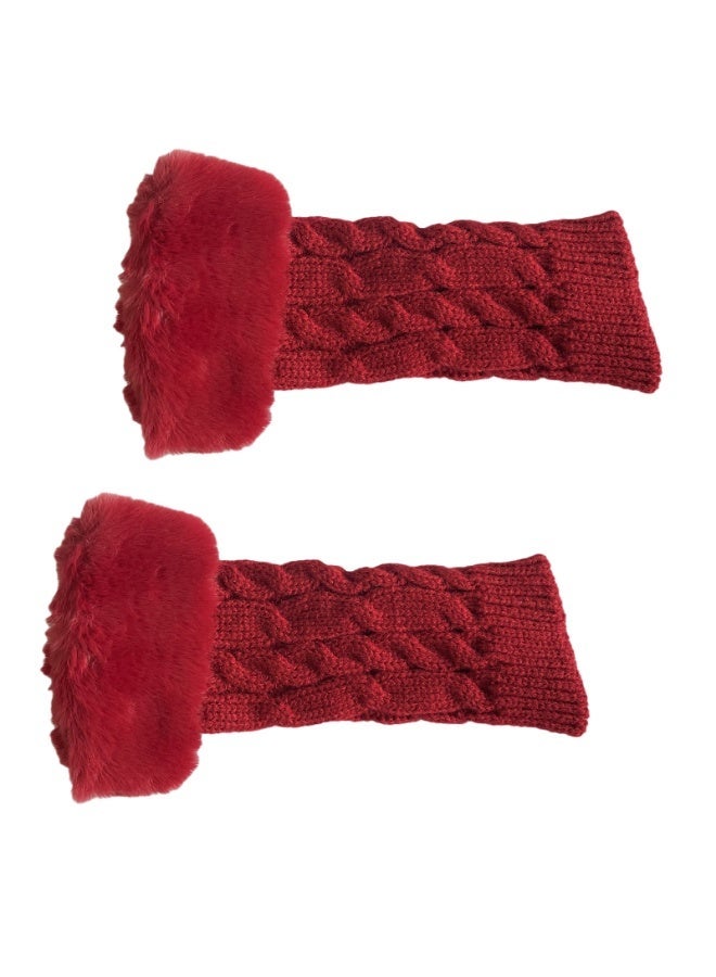 Women Knit Fingerless Gloves, Arm Warmers with Faux Fur, Winter Fingerless Wrist Warmer Mittens - Image 3