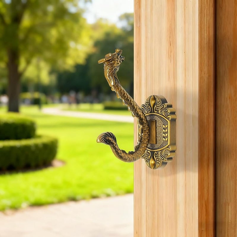 2 قطعة من خطافات الحائط التنين البرونزية العتيقة، خطافات معطف نحاسي عتيق بلون بني مسود - Image 1