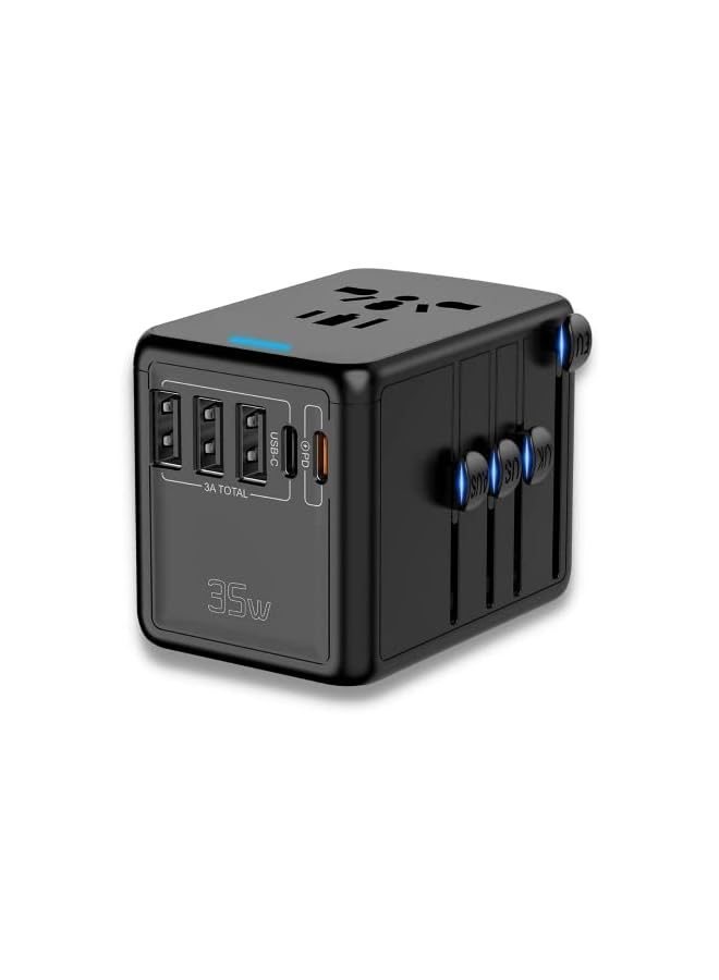 promass World International Travel Plug Power Adapter - Universal Travel Adapter 35W PD Ultra-Fast Wall Charger AC Plug Adaptor Worldwide All in One for USA EU UK AUS (Black) - Image 2