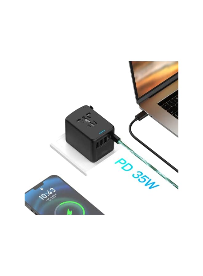 promass World International Travel Plug Power Adapter - Universal Travel Adapter 35W PD Ultra-Fast Wall Charger AC Plug Adaptor Worldwide All in One for USA EU UK AUS (Black) - Image 3