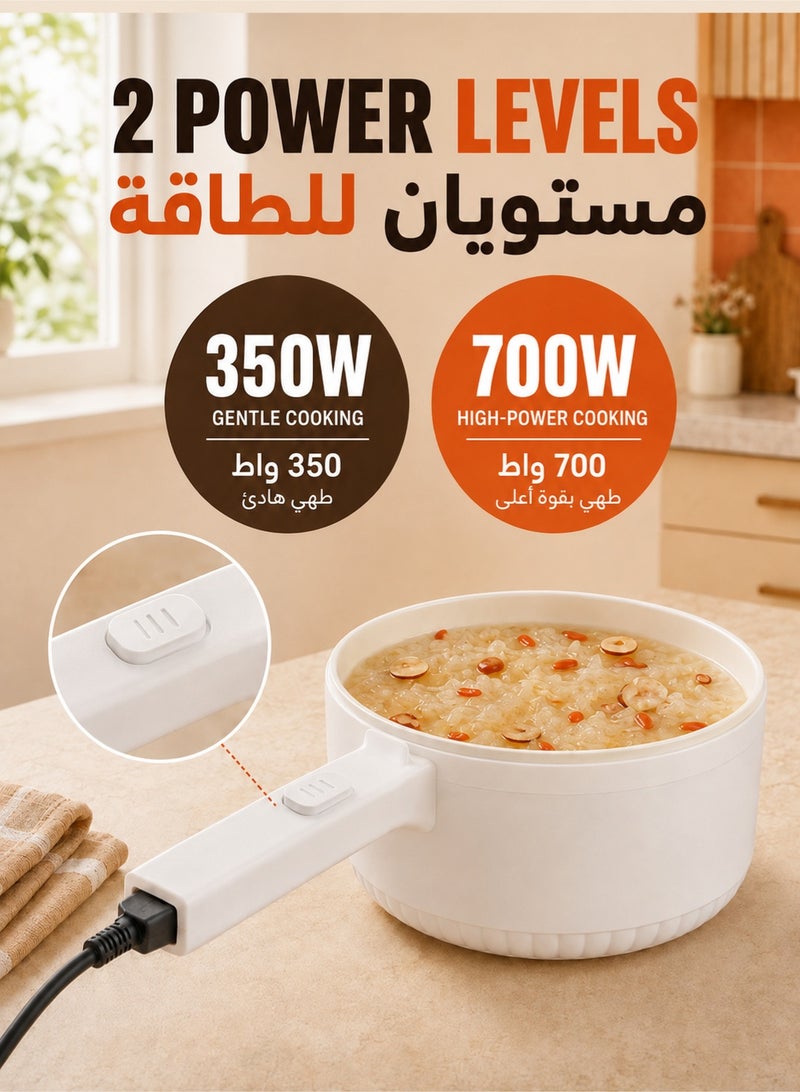 XiuWoo 2L Electric Hot Pot Portable Non-Stick Pan for Steak, Egg, Fried Rice, Ramen, Oatmeal, Soup, Two Power Control and No Toxic Substances - Image 3