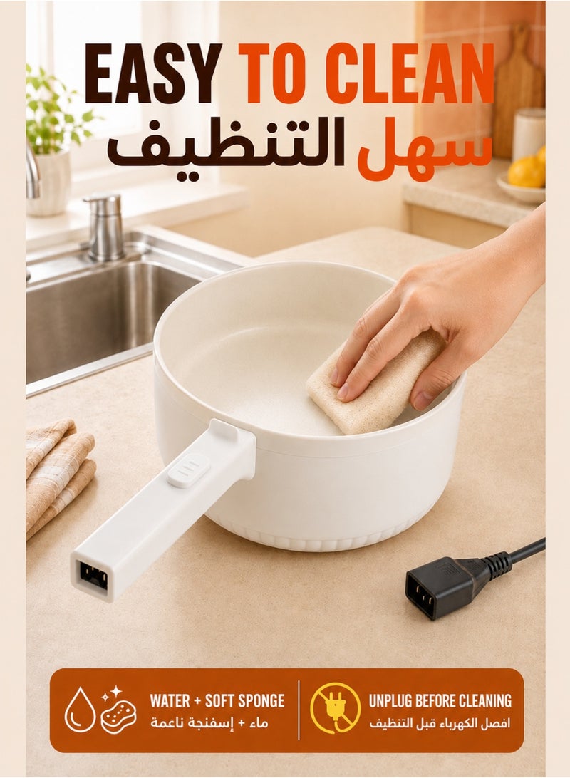 XiuWoo 2L Electric Hot Pot Portable Non-Stick Pan for Steak, Egg, Fried Rice, Ramen, Oatmeal, Soup, Two Power Control and No Toxic Substances - Image 5