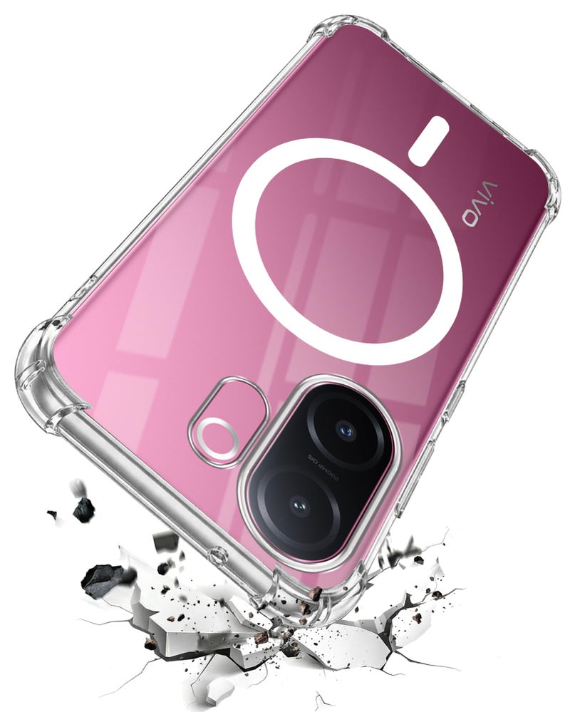 Jkobi غطاء خلفي شفاف مقاوم للصدمات لجهاز Vivo V60e (دعم ماغسيف اللاسلكي | حماية من السقوط والكاميرا | بولي كربونات صلب) - Image 1