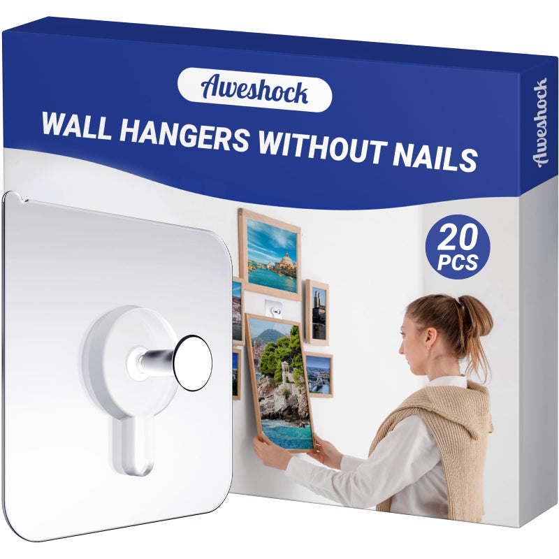 Picture Hangers Without Nails Nail Free Wall Hangers20 Counts Adhesive Wall Hooks for Hanging with Waterproof and Oilproof13 lbs Load Max