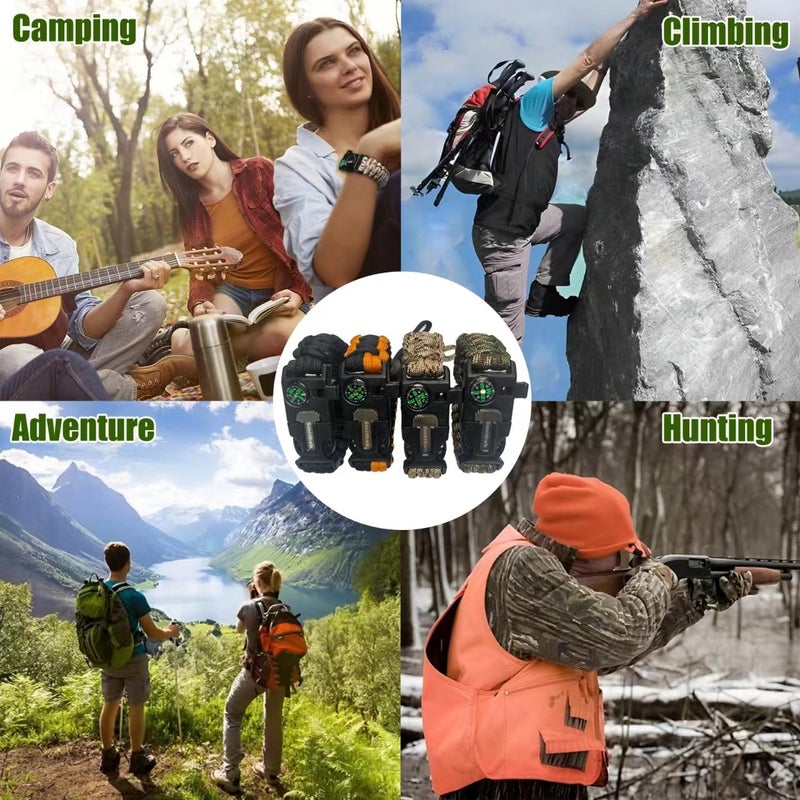 Smithok Paracord Survival Bracelet-Length Adjustable,Loud Whistle Emergency Compass Survival Fire Starter Scraper Accessories for Hiking and Camping and Hunting 4-Pack(Muti-Color) - Image 5