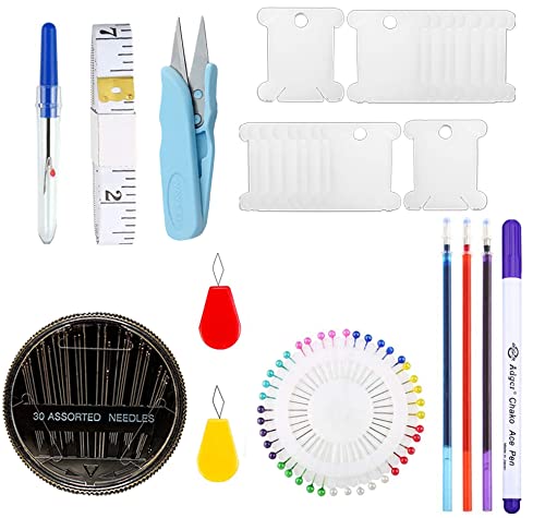 Qroof Embroidery Materials Starter Kit,100 Colour Threads,4 Pcs Bamboo Hoops,3 Pcs Aida Cloth And Cross Stitch Hand Embroidery Beginner Supplies Tool, Blue - Image 2