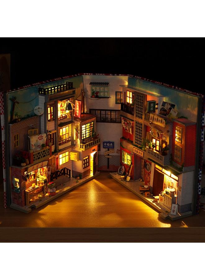 الأزرق جي دبليو DIY كوخ ساكورا زقاق 3D مجمعة باليد ثلاثية الأبعاد مع الأضواء - Image 3