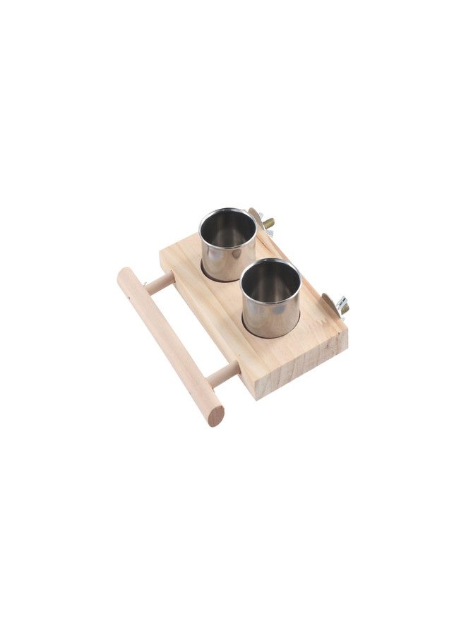 Pokinge Bird Feeding Dish Cups, Wooden Perch Stand Hanging Feeder Bowls Bird Food Cups with Clamp Holder for Parakeets Conures Cockatiels Budgie(S) - Image 3