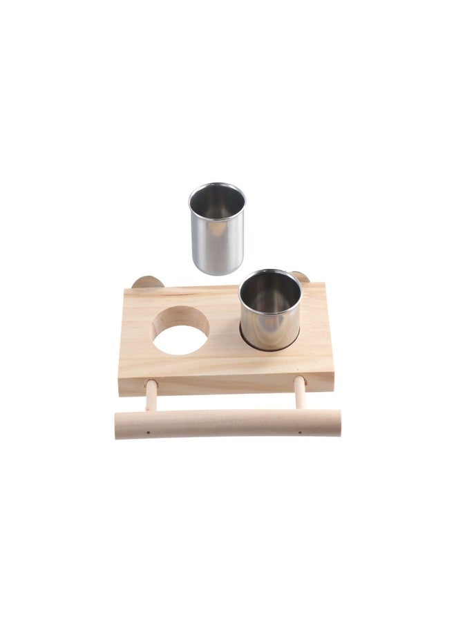 Pokinge Bird Feeding Dish Cups, Wooden Perch Stand Hanging Feeder Bowls Bird Food Cups with Clamp Holder for Parakeets Conures Cockatiels Budgie(S) - Image 2