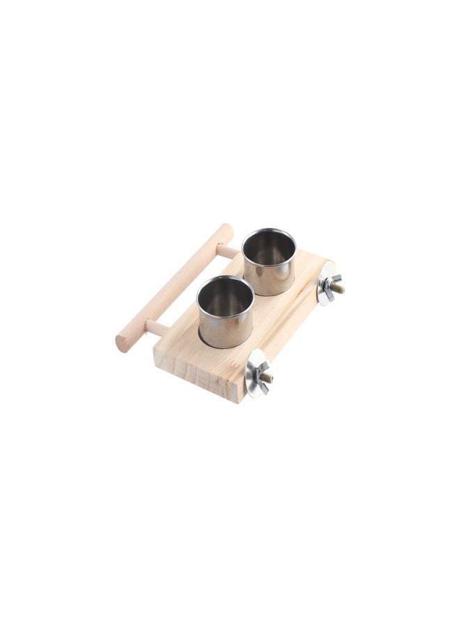Pokinge Bird Feeding Dish Cups, Wooden Perch Stand Hanging Feeder Bowls Bird Food Cups with Clamp Holder for Parakeets Conures Cockatiels Budgie(S) - Image 1