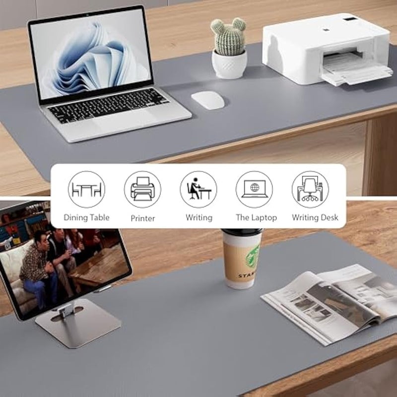 Leather Desk Pad Protector, Mouse Pad, Office Desk Mat, Non-Slip PU Leather Desk Blotter, Laptop Desk Pad, Waterproof Desk Writing Pad for Office and Home (36 x 17, Light Grey) - Image 5