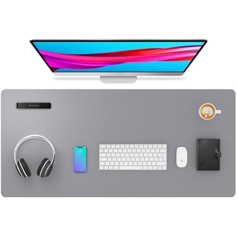 Leather Desk Pad Protector, Mouse Pad, Office Desk Mat, Non-Slip PU Leather Desk Blotter, Laptop Desk Pad, Waterproof Desk Writing Pad for Office and Home (36 x 17, Light Grey) - Image 1