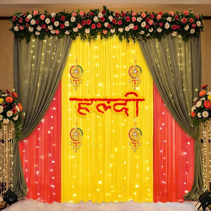 SpecialYou.in SpecialYou Haldi Decoration Items for Home with Yellow Red & Green (7 * 3.5 Ft) Haldi Backdrop Decoration Set, Wedding Decorations Items for Home Decor- 15 Items - Image 2