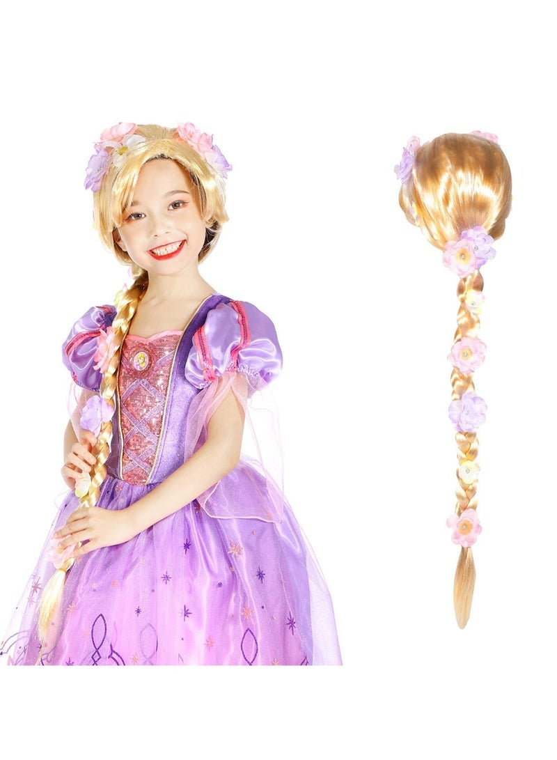 Rapunzel cosplay wig with long braids and attached flowers exquisitely recreating the character's look - Image 2