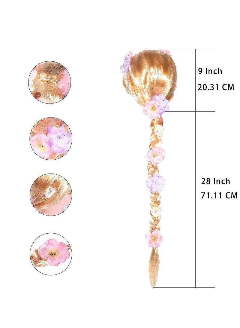 Rapunzel cosplay wig with long braids and attached flowers exquisitely recreating the character's look - Image 3