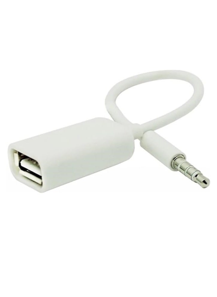 Generic 3.5mm Male AUX Audio Plug to USB 2.0 Female Converter Cable – 15CM – White – Adapter Cord for Car MP3 Audio Systems  - Image 1