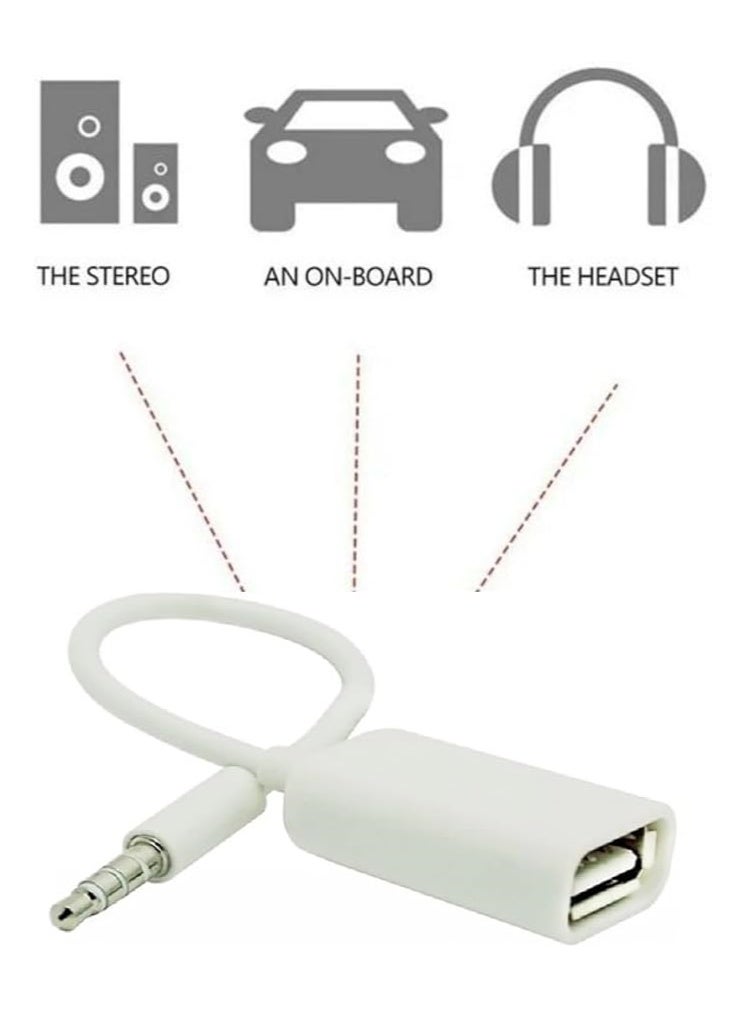 Generic 3.5mm Male AUX Audio Plug to USB 2.0 Female Converter Cable – 15CM – White – Adapter Cord for Car MP3 Audio Systems  - Image 4