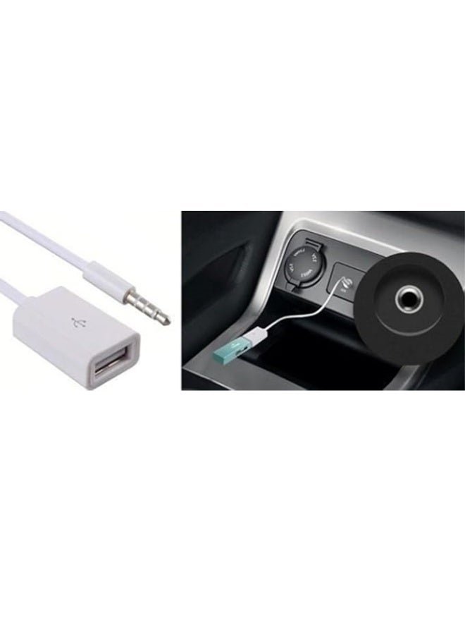 Generic 3.5mm Male AUX Audio Plug to USB 2.0 Female Converter Cable – 15CM – White – Adapter Cord for Car MP3 Audio Systems  - Image 2