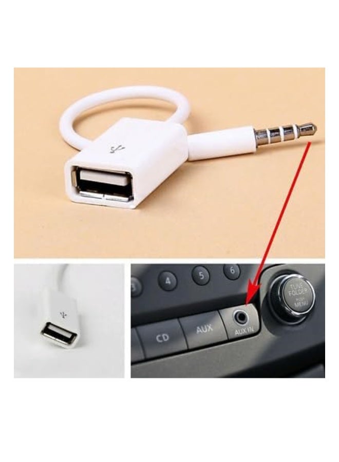 Generic 3.5mm Male AUX Audio Plug to USB 2.0 Female Converter Cable – 15CM – White – Adapter Cord for Car MP3 Audio Systems  - Image 3