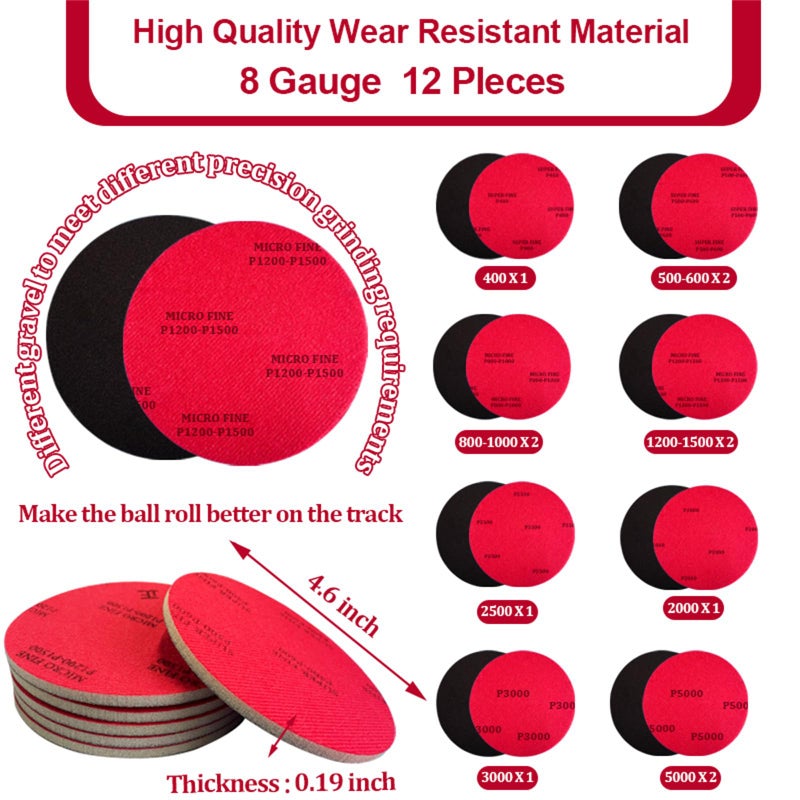 FUYITE 12 PCS Bowling Sanding Pads, Bowling Ball Sanding Sand Pads Polishing Cleaning Kit, Grit 400, 500~600, 800~1000, 1200~1500, 2000, 2500, 3000, 5000, Bowling Ball Resurfacing Polishing Kit - Image 2