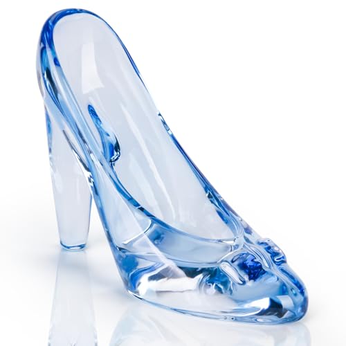 SHOWLOUE Cinderella Shoe Decor, Crystal High Heels Shoes Ornaments Glass Slipper Decoration Gift for Birthday Wedding Party, 5.12" x 2.36" x 4.33", Blue - Image 1