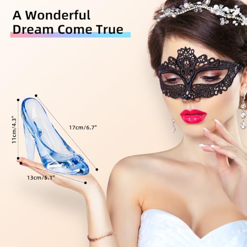 SHOWLOUE Cinderella Shoe Decor, Crystal High Heels Shoes Ornaments Glass Slipper Decoration Gift for Birthday Wedding Party, 5.12" x 2.36" x 4.33", Blue - Image 3