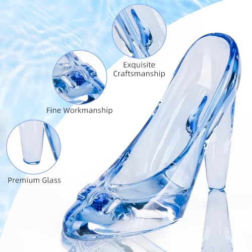 SHOWLOUE Cinderella Shoe Decor, Crystal High Heels Shoes Ornaments Glass Slipper Decoration Gift for Birthday Wedding Party, 5.12" x 2.36" x 4.33", Blue - Image 2