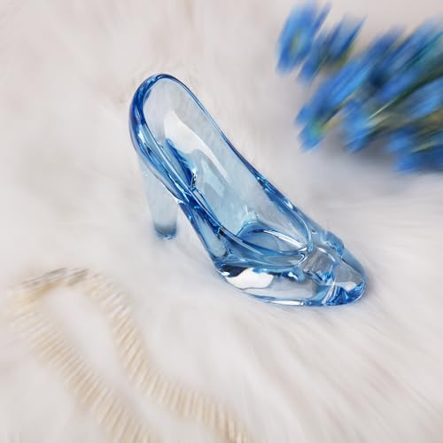 SHOWLOUE Cinderella Shoe Decor, Crystal High Heels Shoes Ornaments Glass Slipper Decoration Gift for Birthday Wedding Party, 5.12" x 2.36" x 4.33", Blue - Image 4