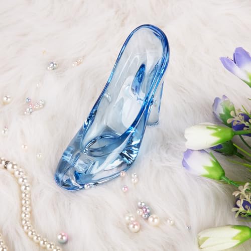 SHOWLOUE Cinderella Shoe Decor, Crystal High Heels Shoes Ornaments Glass Slipper Decoration Gift for Birthday Wedding Party, 5.12" x 2.36" x 4.33", Blue - Image 5