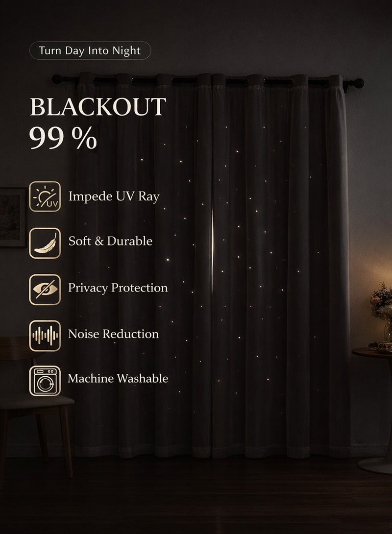 l&wen Star Blackout Curtains with Sheer, Drapes Grommet Room Darkening Curtain for Bedroom and Living Room, 1 Panel, Natural Beige - Image 2