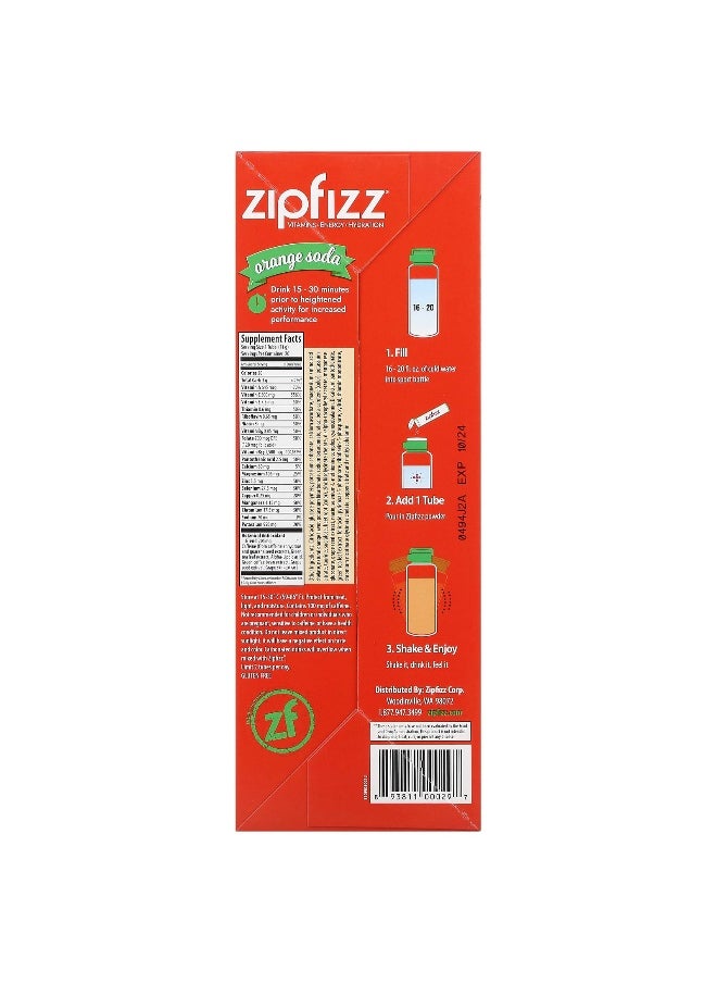 Zipfizz Zipfizz, Energy Drink Mix, Orange Soda, 20 Tubes, 0.39 oz (11 g) Each  - Image 2
