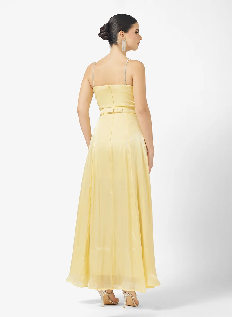Namshi x Diamante Strap Draped A Line Gown