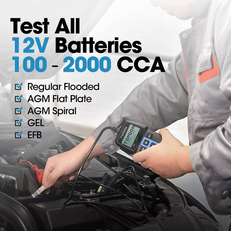 Topdon Car Battery Tester BT100, 12 V Battery Tester Car with 100-2000 CCA Battery Test Crank Test Charging System Test for Car ATV SUV Car Truck Boat - Image 3