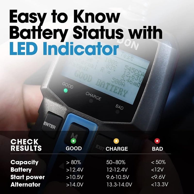 Topdon Car Battery Tester BT100, 12 V Battery Tester Car with 100-2000 CCA Battery Test Crank Test Charging System Test for Car ATV SUV Car Truck Boat - Image 4