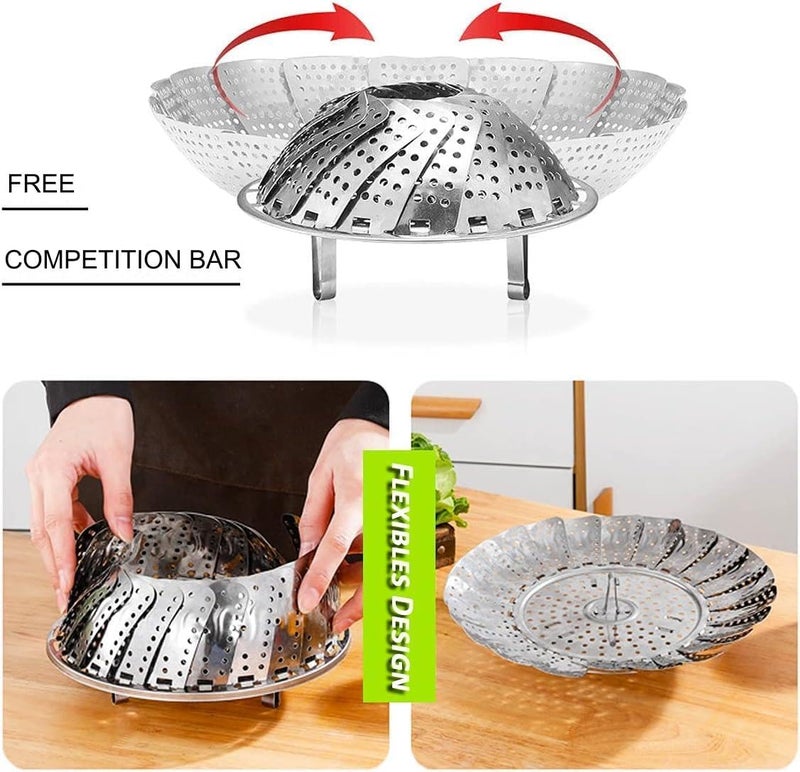 Stadash 30cm Stainless Steel Vegetable Steamer Basket Adjustable Insert for Cooking Veggies Seafood Boiled Eggs Expandable Food Steamer for Pots Food Drain Bowl Basket - Image 3