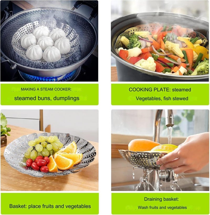 Stadash 30cm Stainless Steel Vegetable Steamer Basket Adjustable Insert for Cooking Veggies Seafood Boiled Eggs Expandable Food Steamer for Pots Food Drain Bowl Basket - Image 4