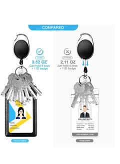 Excefore Badge Holders, 2 Pack Heavy Duty Retractable Reel Clips Set with Carabiner Clip, Upgraded X and Vertical Leather ID Card Holder 2, Black  - Image 3