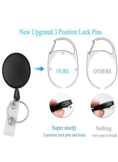 Excefore Badge Holders, 2 Pack Heavy Duty Retractable Reel Clips Set with Carabiner Clip, Upgraded X and Vertical Leather ID Card Holder 2, Black  - Image 5