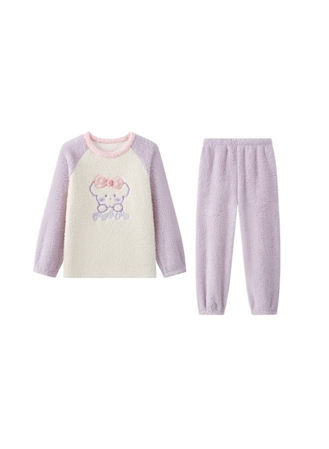 Deesha Girls' Winter Fleece-lined Thickened Pullover Raglan Sleeve Pajama Set Warm Homewear Suitable For Outdoor Wear - Image 2