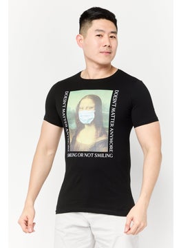DeFacto Men Crew Neck Short Sleeve Graphic Print T-Shirt, Black  - Image 1