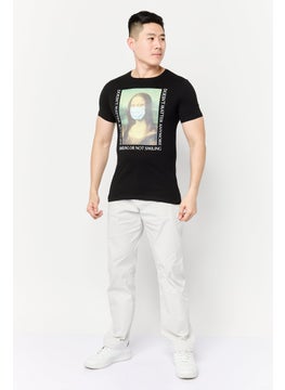 DeFacto Men Crew Neck Short Sleeve Graphic Print T-Shirt, Black  - Image 2