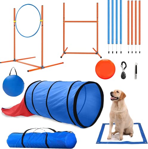 Kvittra Agility Training Set for Dogs - Affordable Training Kit Dog Jump Training Obstacle Course Starter Kit Pet Outdoor Games with Tunnel, Dog Flying Disc, Weave Poles, Jump Ring, Carrying Bag - Image 1