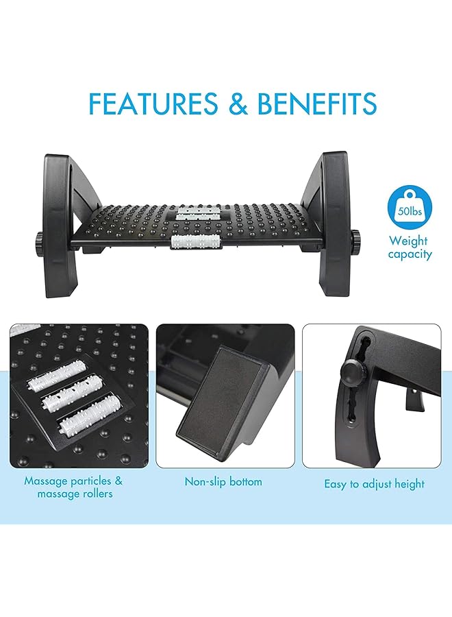 erorex Under Desk Footrest With Massage Surface Foot Rest Ergonomic 6 Height Position Adjustable Foot Stool Stand With Firm Non Slip Legs For Home Office - Image 4