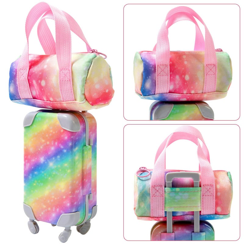 K. T. Fancy K.T. Fancy 23 PCS American 18 Inch Doll Accessories Suitcase Luggage Travel Set - Rainbow Suitcase Rainbow Bag Camera Computer Cell Phone Neck Pillow Eye Mask Glasses Gift for Christmas (NO Doll) - Image 3
