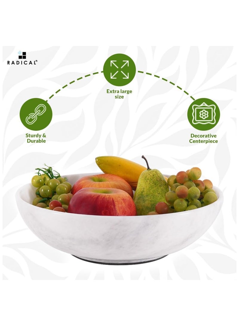 راديكالن وعاء فاكهة رخامي أبيض وعاء حلوى وفاكهة من الرخام الأبيض | وعاء مزخرف مصنوع يدويًا، مقاس ١٠ بوصات، للمطبخ والمنزلمقاس 10 أقدام لتقديم الفاكهة مصنوع يدويًا لتنظيم المطبخ - وعاء مزخرف لديكور طاولة المطبخ - أوعية للمطبخ - Image 3