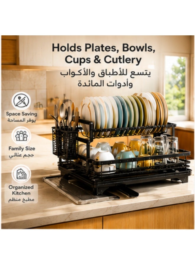 Inabyte 2 Tier Dish Drying Rack Large Capacity Kitchen Dish Drainer with Drainboard Black Rust Resistant Stainless Steel Dish Rack with Cutlery Holder Space Saving Kitchen Organizer - Image 2