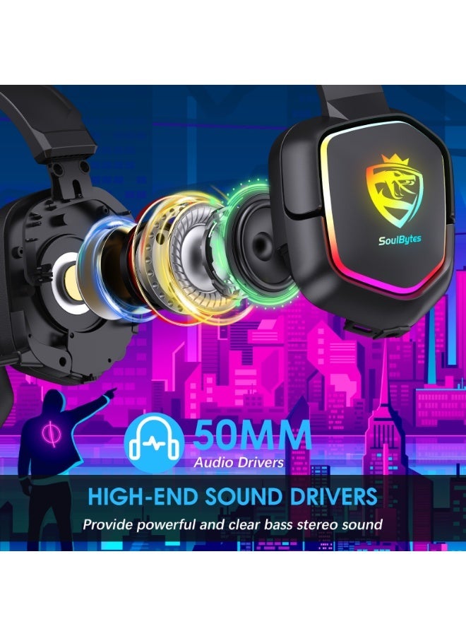 SoulBytes Gaming Headset Wired with Mic, LED Light, Stereo Surround Sound, Soft Memory Earmuffs, Noise Cancelling Over-Ear - Compatible for PS4, PS5, Xbox One, Xbox Series, Nintendo Switch, PC - Image 2