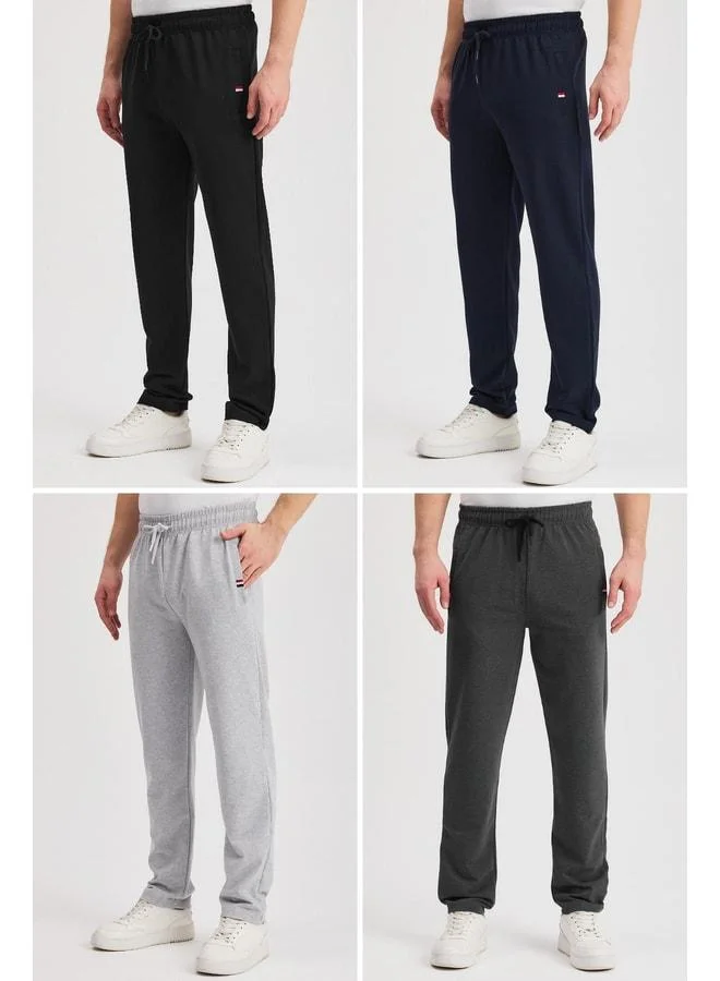 Mmetalic Black-Navy-Gray-Anthracite Men's Zip-Up Pocket Embroidered Straight Leg Relaxed Fit 4-Piece Tracksuit