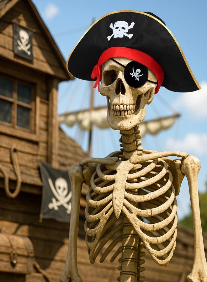 Cozypower 2 Pcs 12 ft Skeleton Halloween Pirate Accessories Giant Pirate Theme Decoration Include Eye Patch One Eye and Large Hat Set for Garden Lawn Outdoor Festive Skeleton Clothing Decor - Image 1