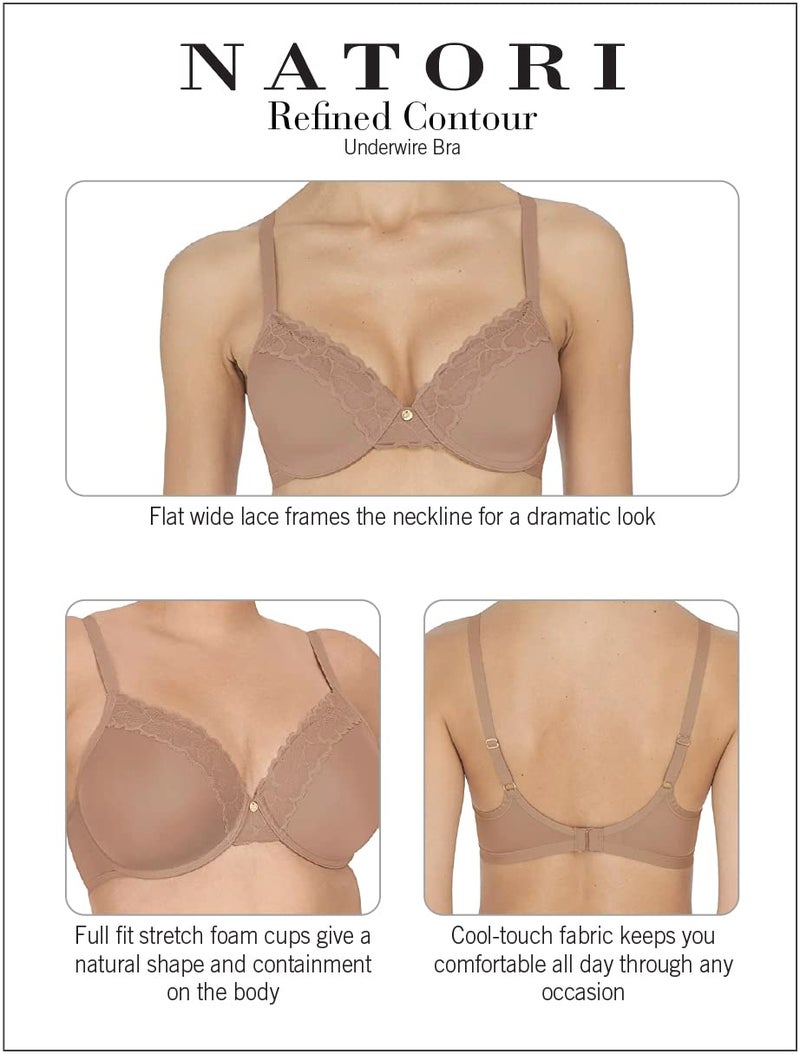 Natori Women's Refined Contour Underwire Bra with Lace and Cool-Touch 7313219, Gunmetal, 34C - Image 4